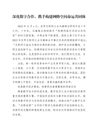 深化数字合作，携手构建网络空间命运共同体