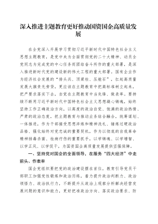 深入推进主题教育 更好推动国资国企高质量发展