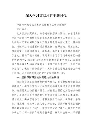 深入学习贯彻习近平新时代中国特色社会主义思想主题教育工作讲话精神学习体会分享