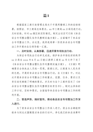 食品安全专项整治工作情况汇报材料合集