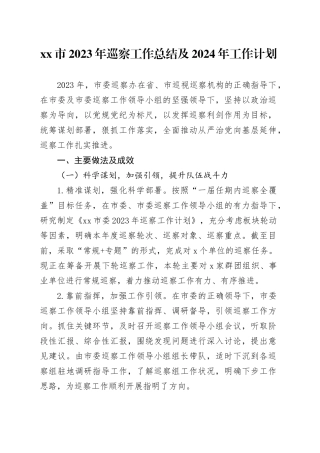 市2023年巡察工作总结及2024年工作计划