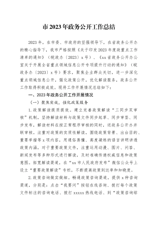 市2023年政务公开工作总结（20231220）(1)