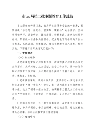 市XX局第二批主题教育工作总结