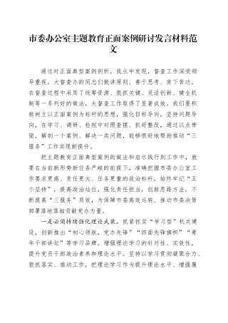 市办公室第二批主题教育正面案例研讨发言材料委心得体会20231222