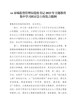 市场监督管理局党组书记2023年主题教育集中学习研讨会上的发言提纲