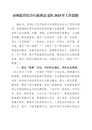 市场监管综合行政执法支队2024年工作思路