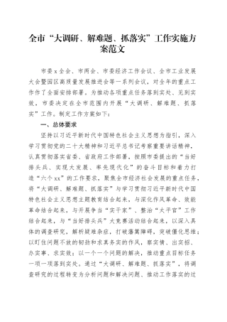 市大调研解难题抓落实工作实施方案20240401