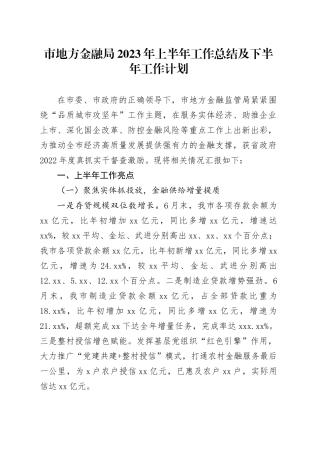 市地方金融局2023年上半年工作总结及下半年工作计划