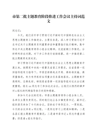 市第二批主题教育阶段推进工作会议主持词20231113