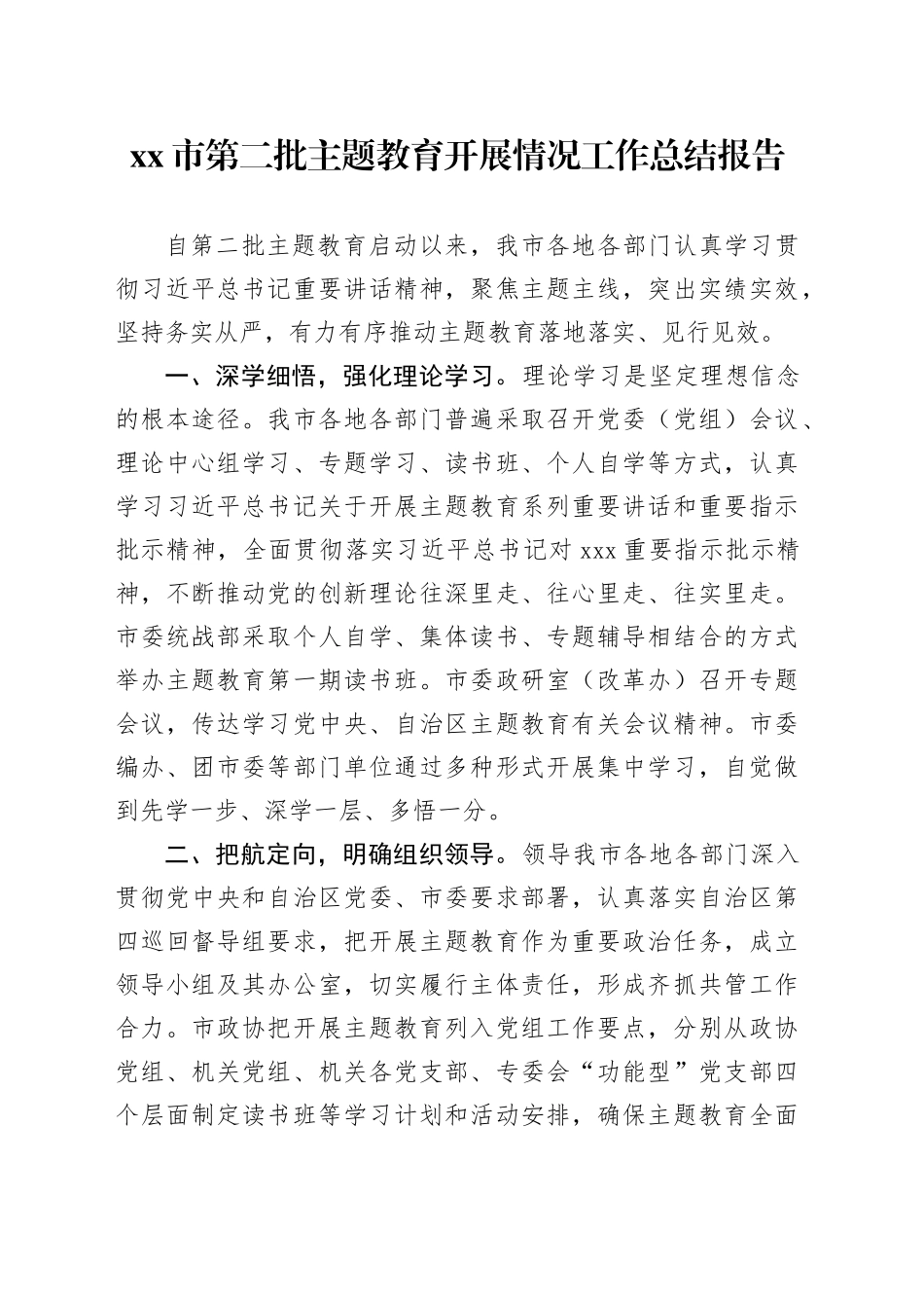 市第二批主题教育开展情况工作总结报告_第1页