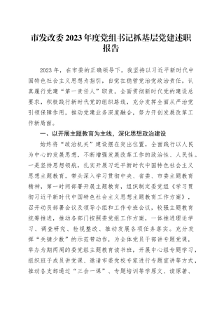 市发改委2023年度党组书记抓基层党建述职报告20231229