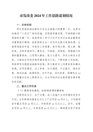 市发改委2024年工作思路谋划情况