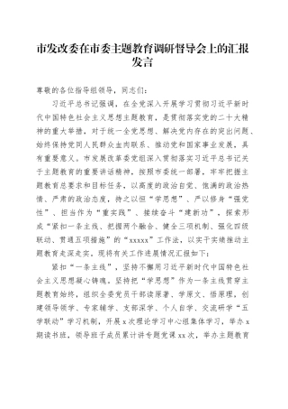 市发改委在市委主题教育调研督导会上的汇报发言