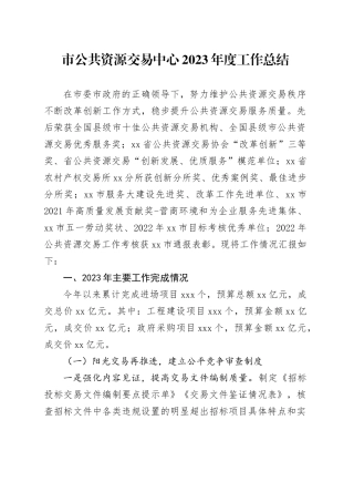 市公共资源交易中心2023年度工作总结（20231228）