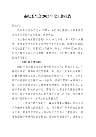 市纪委全会2023年度工作报告