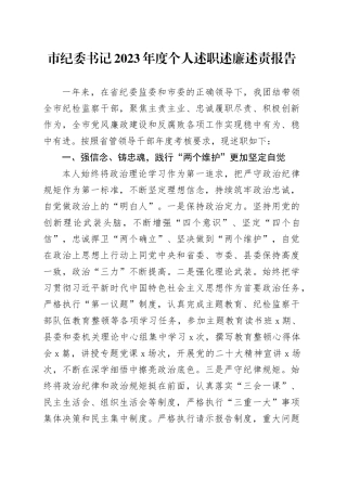 市纪委书记2023年度个人述职述廉述责报告