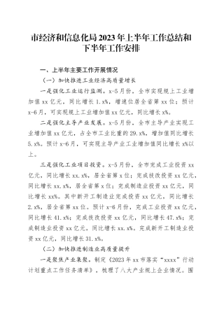 市经济和信息化局2023年上半年工作总结和下半年工作安排