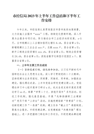 市经信局2023年上半年工作总结和下半年工作安排