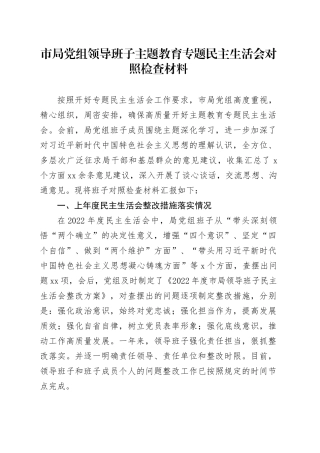 市局党组领导班子主题教育专题民主生活会对照检查材料
