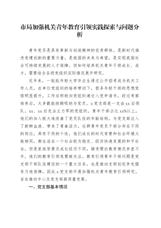 市局加强机关青年教育引领实践探索与问题分析