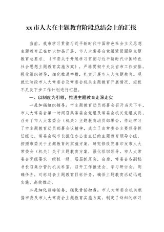市人大在主题教育阶段总结会上的汇报