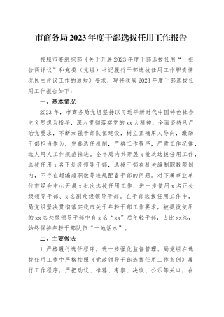 市商务局2023年度干部选拔任用工作报告