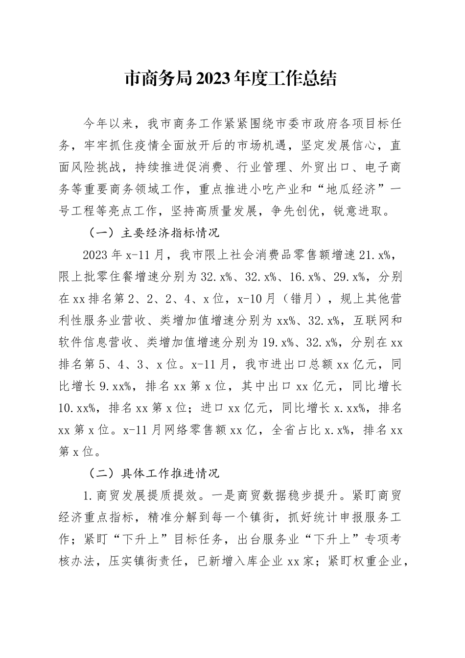 市商务局2023年度工作总结（20240104）_第1页