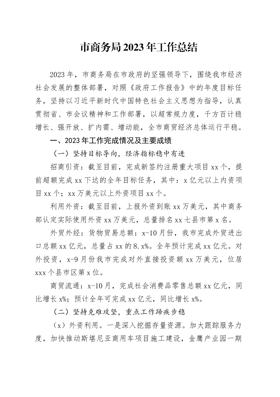 市商务局2023年工作总结（20240111）_第1页