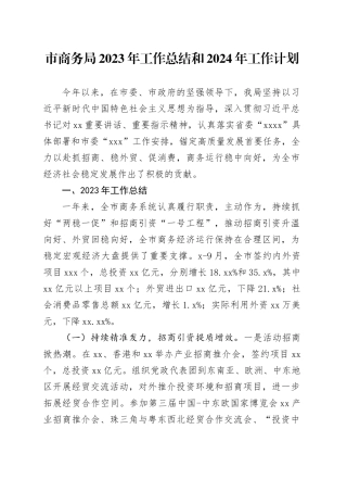 市商务局2023年工作总结和2024年工作计划（20231201）