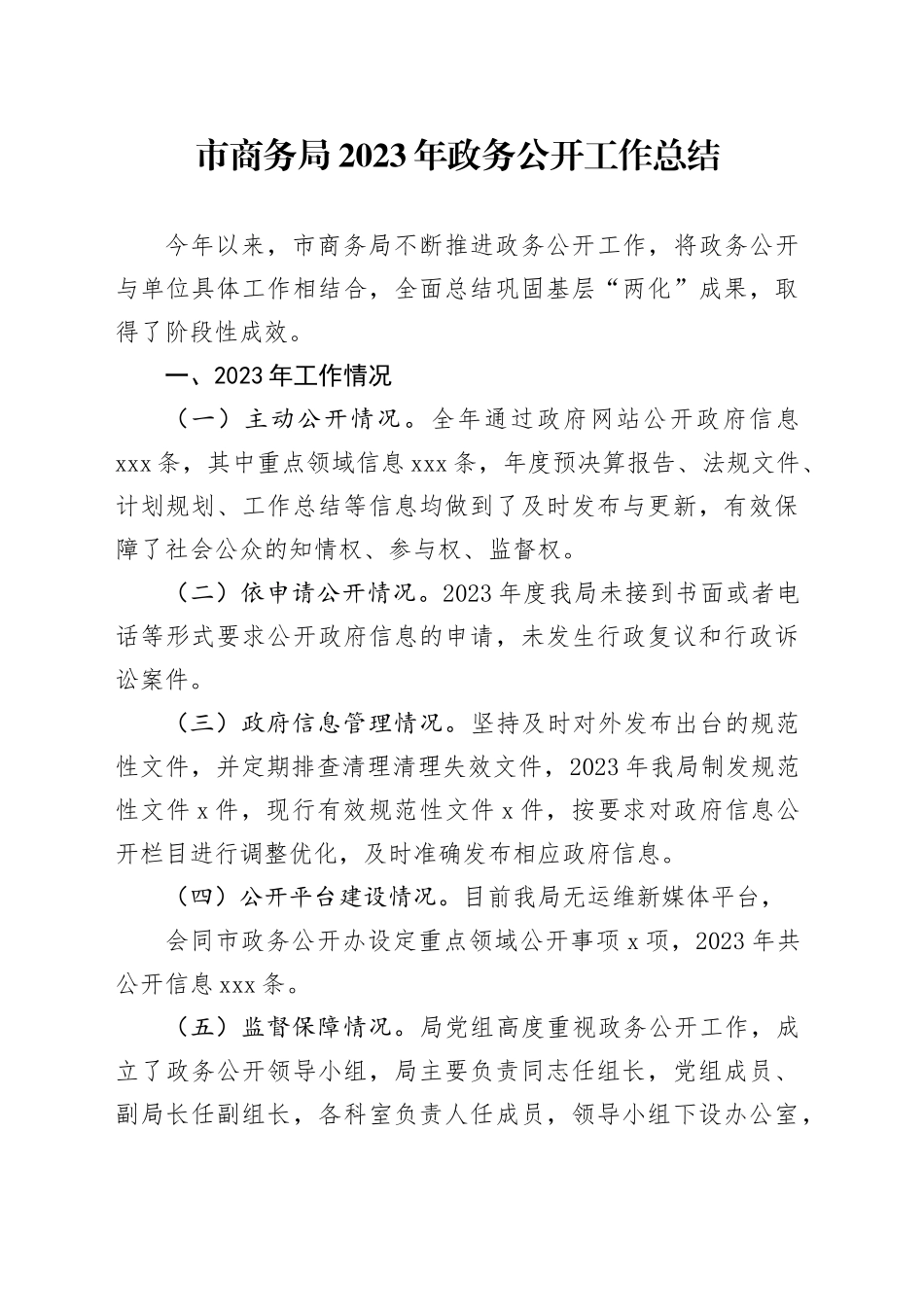市商务局2023年政务公开工作总结（20231220）_第1页