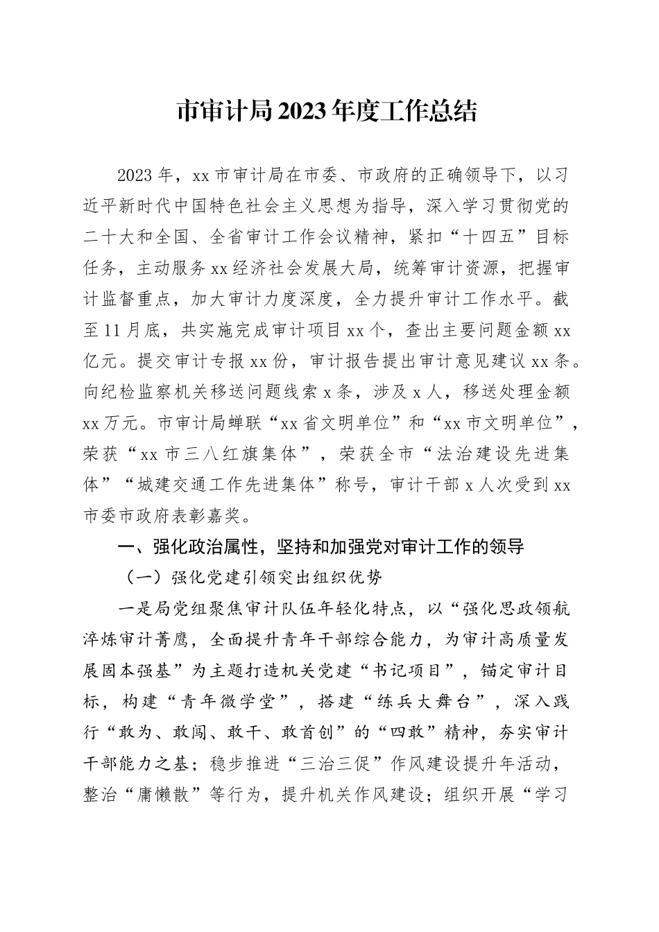 市审计局2023年度工作总结（20231222）_第1页