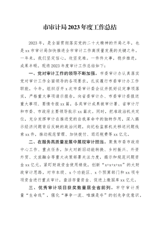 市审计局2023年度工作总结（20240103）