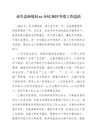 市生态环境局分局 2023年度工作总结（20240110）