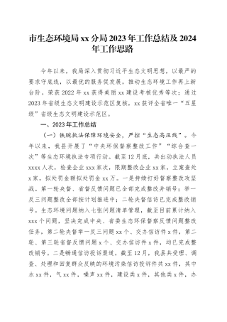 市生态环境局分局2023年工作总结及2024年工作思路（20240109）