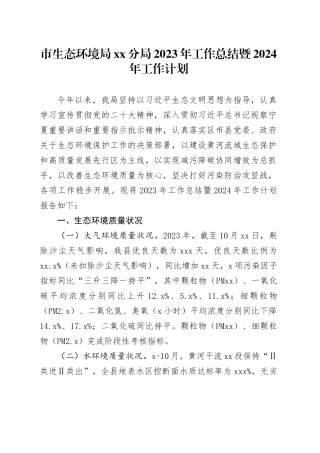 市生态环境局分局2023年工作总结暨2024年工作计划（20231128）