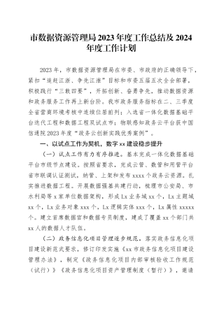 市数据资源管理局2023年度工作总结及2024年度工作计划（20231230）