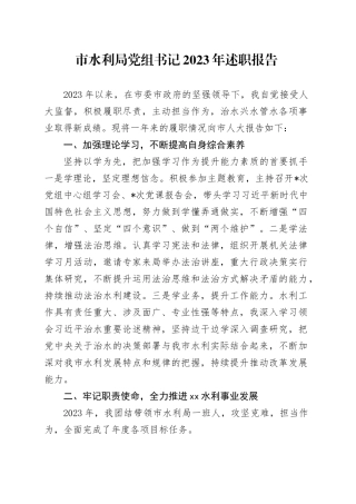 市水利局党组书记2023年述职报告