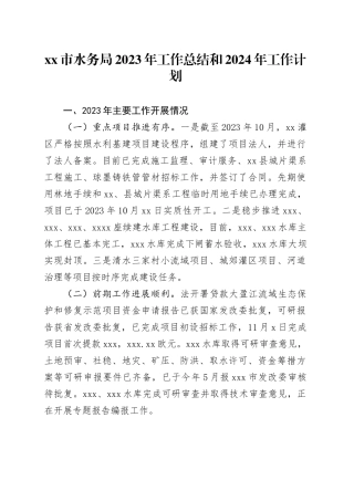市水务局2023年工作总结和2024年工作计划