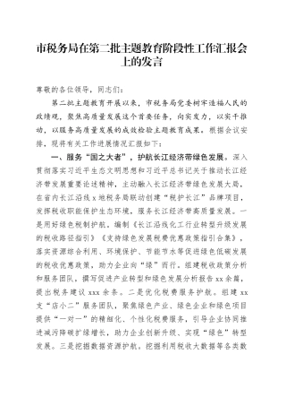 市税务局在第二批主题教育阶段性工作汇报会上的发言(1)