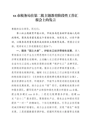 市税务局在第二批主题教育阶段性工作汇报会上的发言