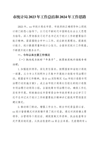 市统计局2023年工作总结和2024年工作思路（20231218）