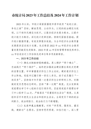 市统计局2023年工作总结及2024年工作计划（20231225）