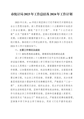 市统计局2023年工作总结及2024年工作计划（20240109）