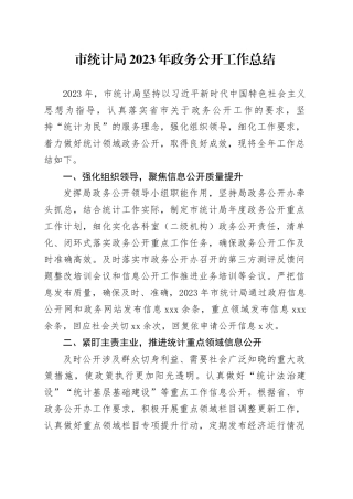市统计局2023年政务公开工作总结（20231220）