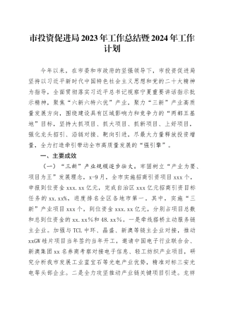 市投资促进局2023年工作总结暨2024年工作计划
