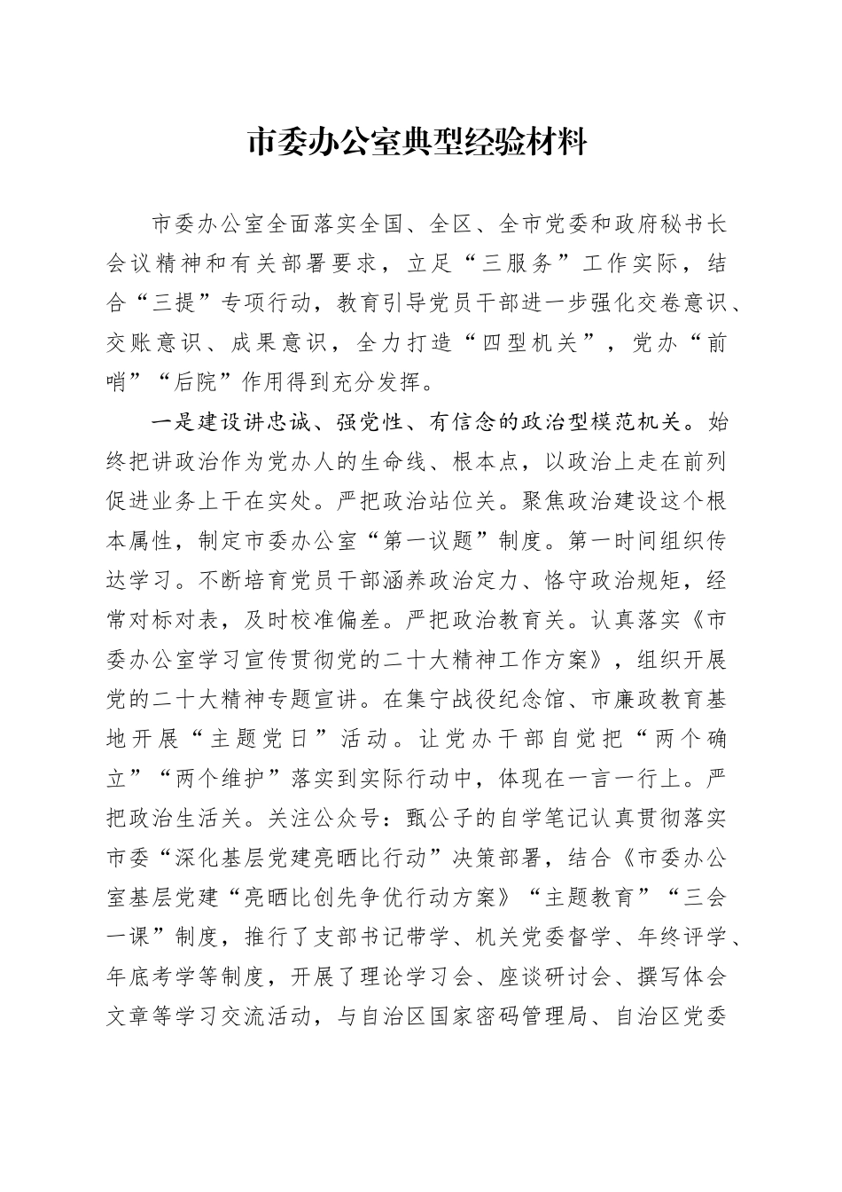 市委办公室典型经验材料2023_第1页