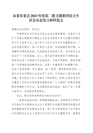 市委常委会2023年度第二批主题教育民主生活会表态发言材料20240124