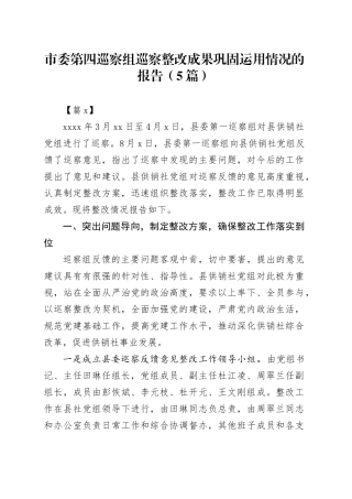 市委第四巡察组巡察整改成果巩固运用情况的报告