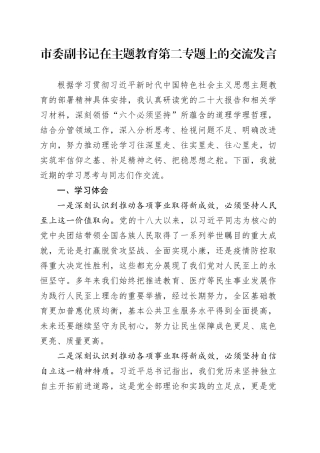 市委副书记在主题教育第二专题上的交流发言(1)