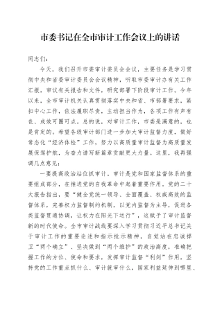 市委书记在全市审计工作会议上的讲话